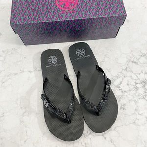 Tory Burch Carey Flip Flop Glitter Black Size 8